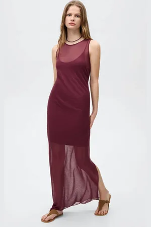 MANGO Maxi jurk Meisjes Viscose Ronde hals Effen