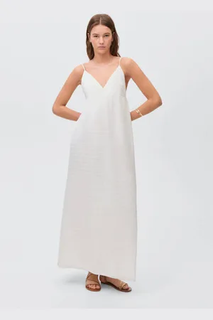 MANGO Maxi jurk ivoor Wit Meisjes Katoen V