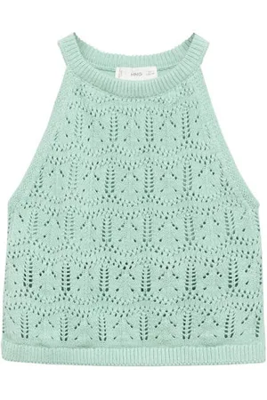 MANGO Mouwloze top mintgroen ajour Meisjes Katoen Halter Effen