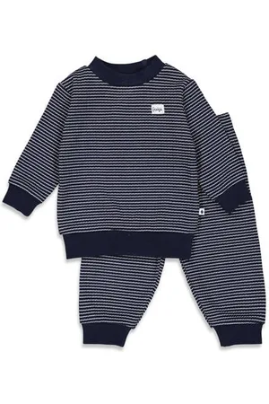 FEETJE Wafel pyjama royal blue/wit Blauw Jongens/Meisjes Katoen Streep