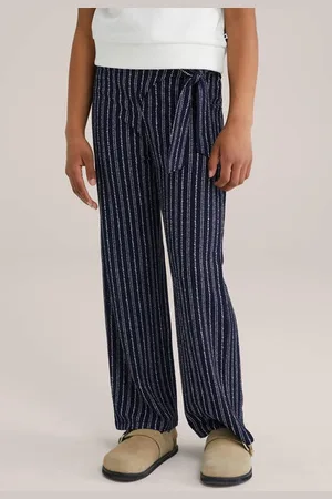 WE Fashion Loose casual broek donkerblauw Meisjes Polyester Streep