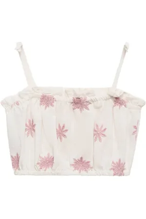 MANGO Cropped top ecru Meisjes Katoen Vierkante hals Bloemen