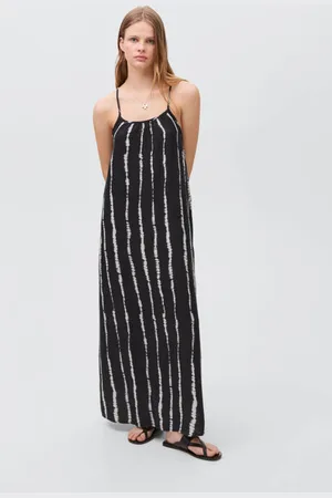 MANGO Maxi jurk zwart Meisjes Katoen Ronde hals Tie