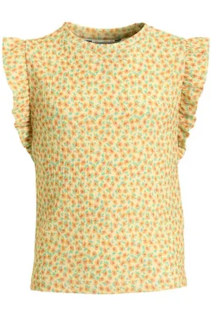 Anytime Crinkle top met ruffles bloemenprint Meisjes Polyester Ronde hals