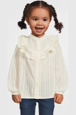 NAME IT MINI blouse met ruches Wit Meisjes Katoen Ronde hals Effen