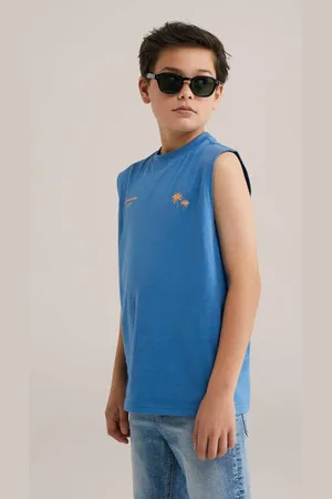 WE Fashion Singlet blauw Jongens Katoen Ronde hals Logo
