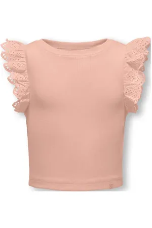 ONLY KIDS MINI mouwloze top zalm broderie Roze Meisjes Katoen Ronde hals