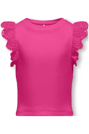 ONLY KIDS GIRL mouwloze top broderie Roze Meisjes Stretchkatoen Ronde hals