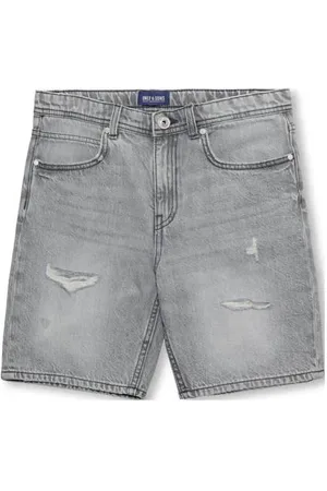 Only & Sons JUNIOR straight denim short grey denim Korte broek Grijs Jongens Katoen