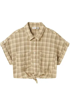 NAME IT KIDS blouse lichtgeel Meisjes Katoen Klassieke kraag Ruit