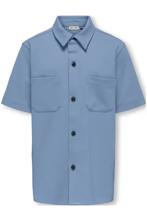 Only & Sons JUNIOR overhemd blauw Jongens Polyester Klassieke kraag Effen