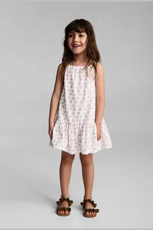MANGO Korte jurk broderie wit Meisjes Katoen Ronde hals All over print