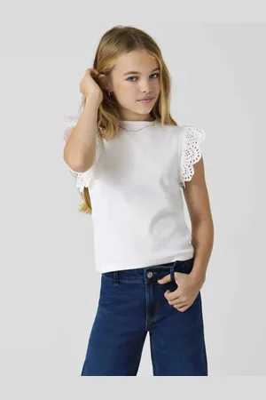 ONLY KIDS GIRL mouwloze top broderie Meisjes Stretchkatoen Ronde hals