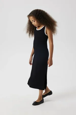 NAME IT KIDS maxi jurk zwart Meisjes Stretchkatoen Ronde hals Meerkleurig
