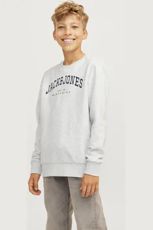 JACK & JONES JUNIOR sweater JJECALEB met logo wit melange Gemêleerd