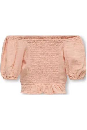 ONLY KIDS GIRL off shoulder top zalm Roze Effen