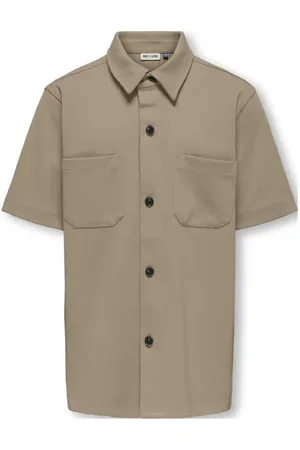 Only & Sons JUNIOR overhemd bruin Jongens Polyester Klassieke kraag Effen