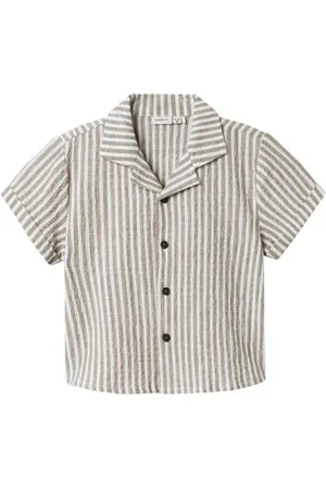 NAME IT MINI overhemd Beige Jongens Katoen Klassieke kraag Streep