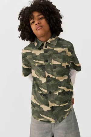 CoolCat Twill overhemd Riley met camo print Jongens Katoen Klassieke kraag