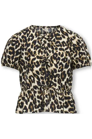 ONLY KIDS GIRL blousetop ecru Meisjes Katoen Ronde hals Panterprint