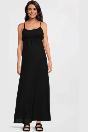 ONLY Zwangerschaps maxi jurk zwart Dames Viscose Ronde hals Effen