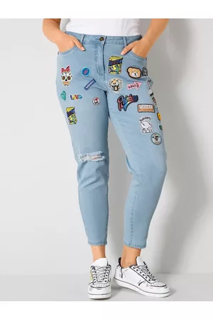 Angel of Style Dames Skinny - Mom-jeans met patches Blue bleached