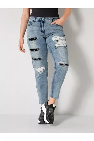 Angel of Style Dames Skinny - Jeans met gevoerde destroyed effecten Blue stone