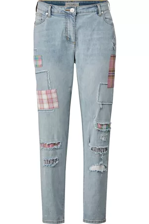 Angel of Style Jeans met geruite en gestreepte patches Blue bleached