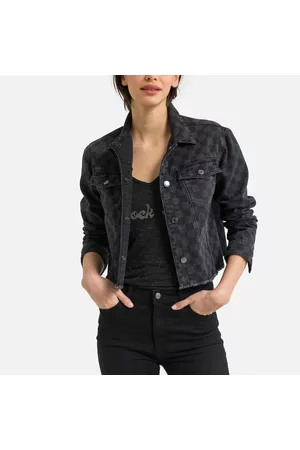 IKKS Dames Kort, los jeansjacket met dambordmotief