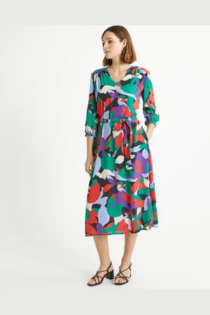 ANNE WEYBURN Wijd uitlopende jurk, bloemenprint, 3/4 midi lengte
