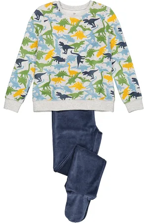 La Redoute Pyjama in fluweel met voetjes en dinosaurus motief