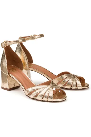 La Redoute Sandalen in metallic leer met hak, enkelbandje