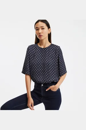 La Redoute Blouse met ronde hals in satijn, grafisch motief
