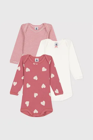Petit Bateau Set van 3 rompertjes met lange mouwen