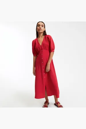 La Redoute Lange jurk, V-hals, elleboogmouwen