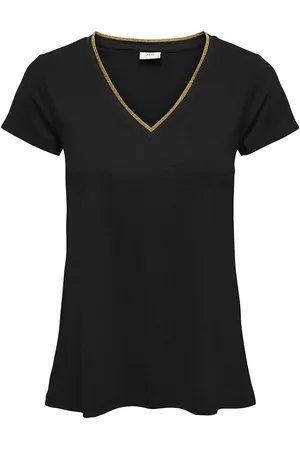 JDY T-shirt met korte mouwen, goudkleurig biesje