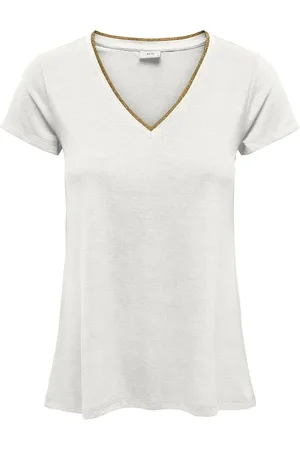 JDY T-shirt met korte mouwen, goudkleurig biesje