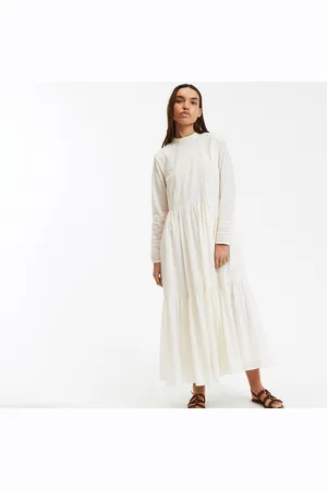La Redoute Geborduurde katoenen voile jurk met lange mouwen