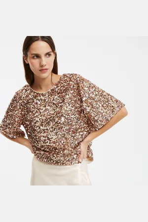 La Redoute Top met lovertjes, ronde hals en korte mouwen