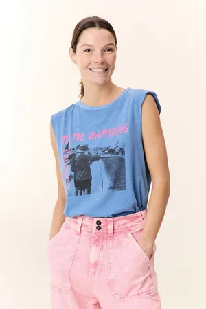 Leon & Harper Bedrukt mouwloos T-shirt, ronde hals, DODE