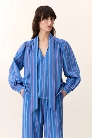 Leon & Harper Gestreepte blouse met strikkraag CILIAN