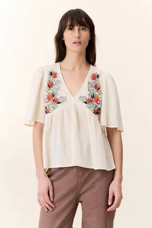 Leon & Harper Losvallende geborduurde blouse met V-hals en vlindermouwen CHOLY