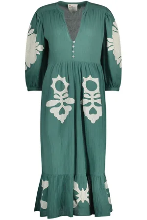 Leon & Harper Midi-jurk met V-hals, 3/4 mouwen en borduursel ROZA