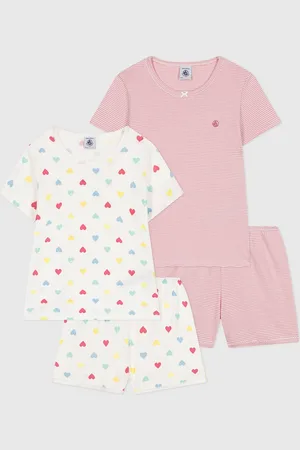 Petit Bateau Set van 2 katoenen pyjashorts met hartjes en strepen