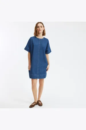 La Redoute Uitlopende jurk, denim, korte mouwen