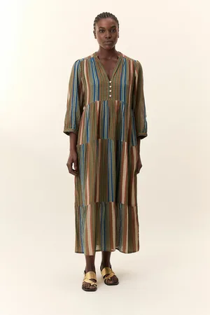 Leon & Harper Gestreepte midi-jurk, 3/4 mouwen, ROZELA