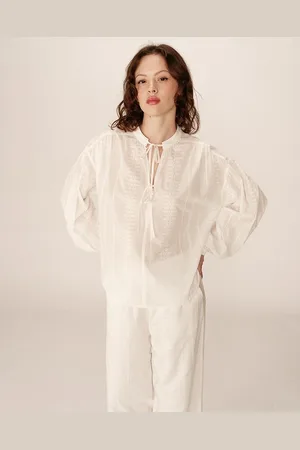 Grace & Mila Geborduurde blouse met strikhals, PERSIA