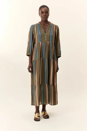 Leon & Harper Gestreepte midi-jurk, 3/4 mouwen, ROZELA
