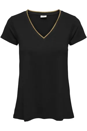 JDY T-shirt met korte mouwen, goudkleurig biesje