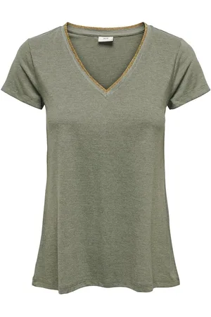 JDY T-shirt met korte mouwen, goudkleurig biesje